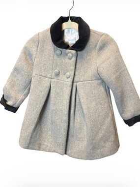 Edgehill Collection Girls' Gray Coat with Black Velvet Collar 24 months
